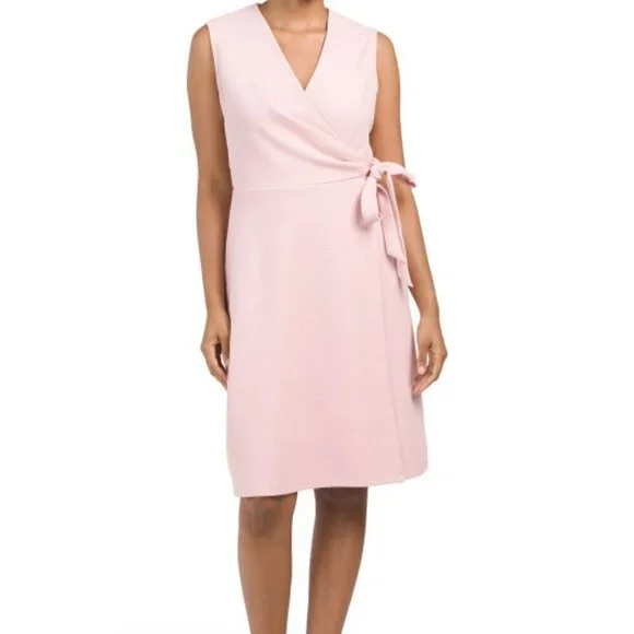 NWT* Black Label by EVAN PICONE Sleeveless Pink Crepe Faux Wrap Dress Large - Picture 1 of 12